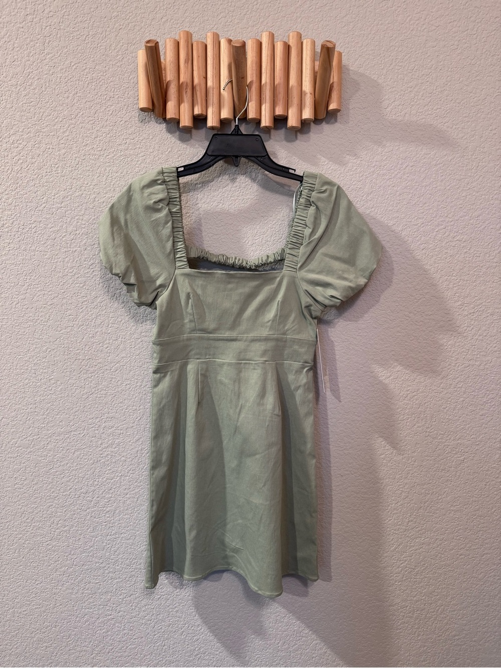 Steve Madden Sage Green Puff Sleeve Mini Dress | Cottagecore & Clean Girl - Picture 2 of 11